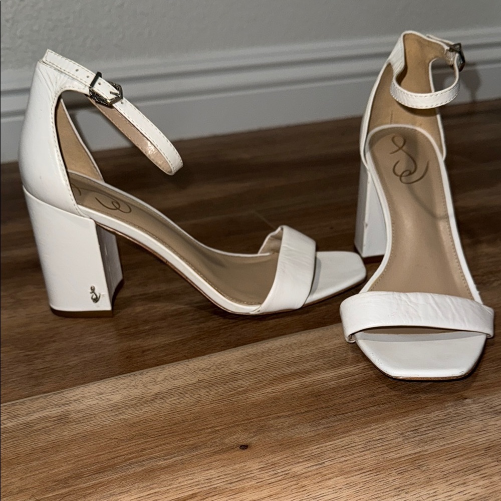 Sam Edelman White Block Heel Ankle Strap Sandals